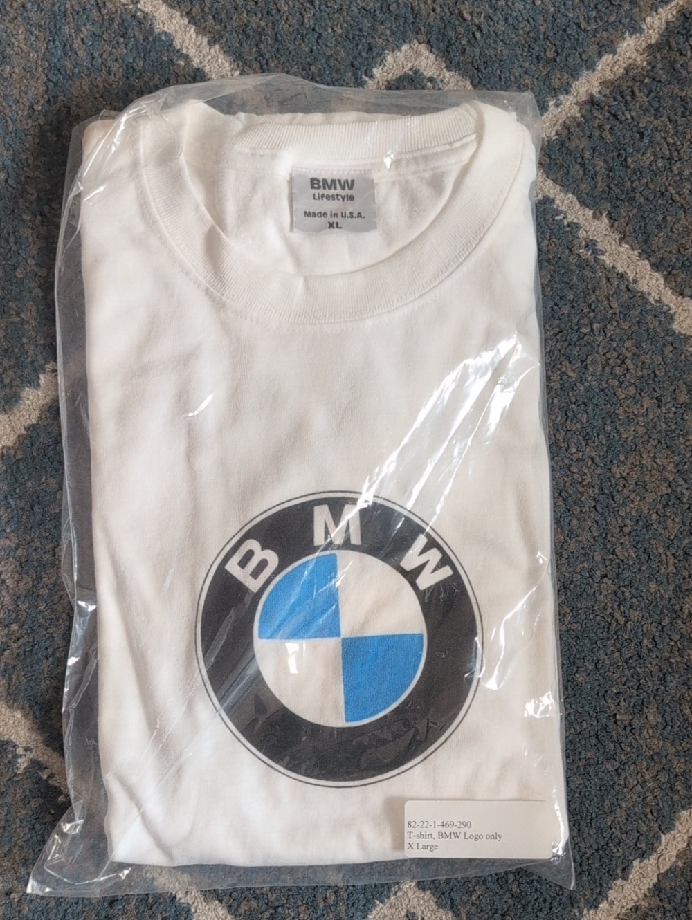 BMW White T-Shirt with Blue and Black Logo - Men's